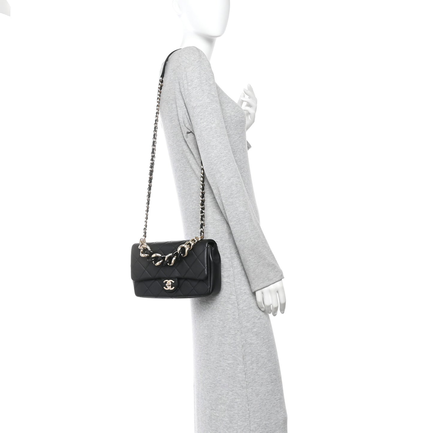 Lambskin Quilted Resin Bi-Color Chain Flap Bag Black