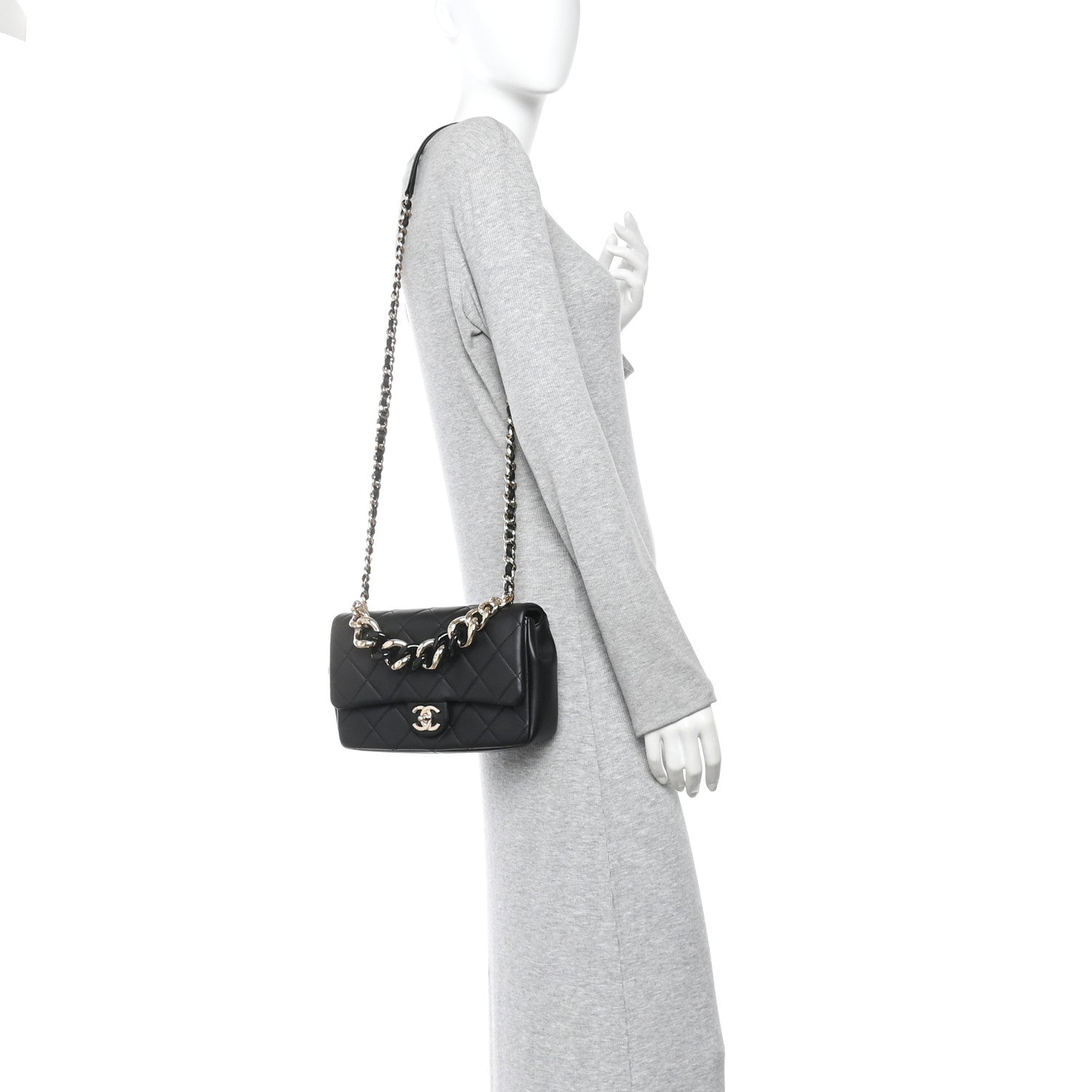 Chanel Lambskin Quilted Resin Bi-Color Chain Flap Bag Black 2 of 10