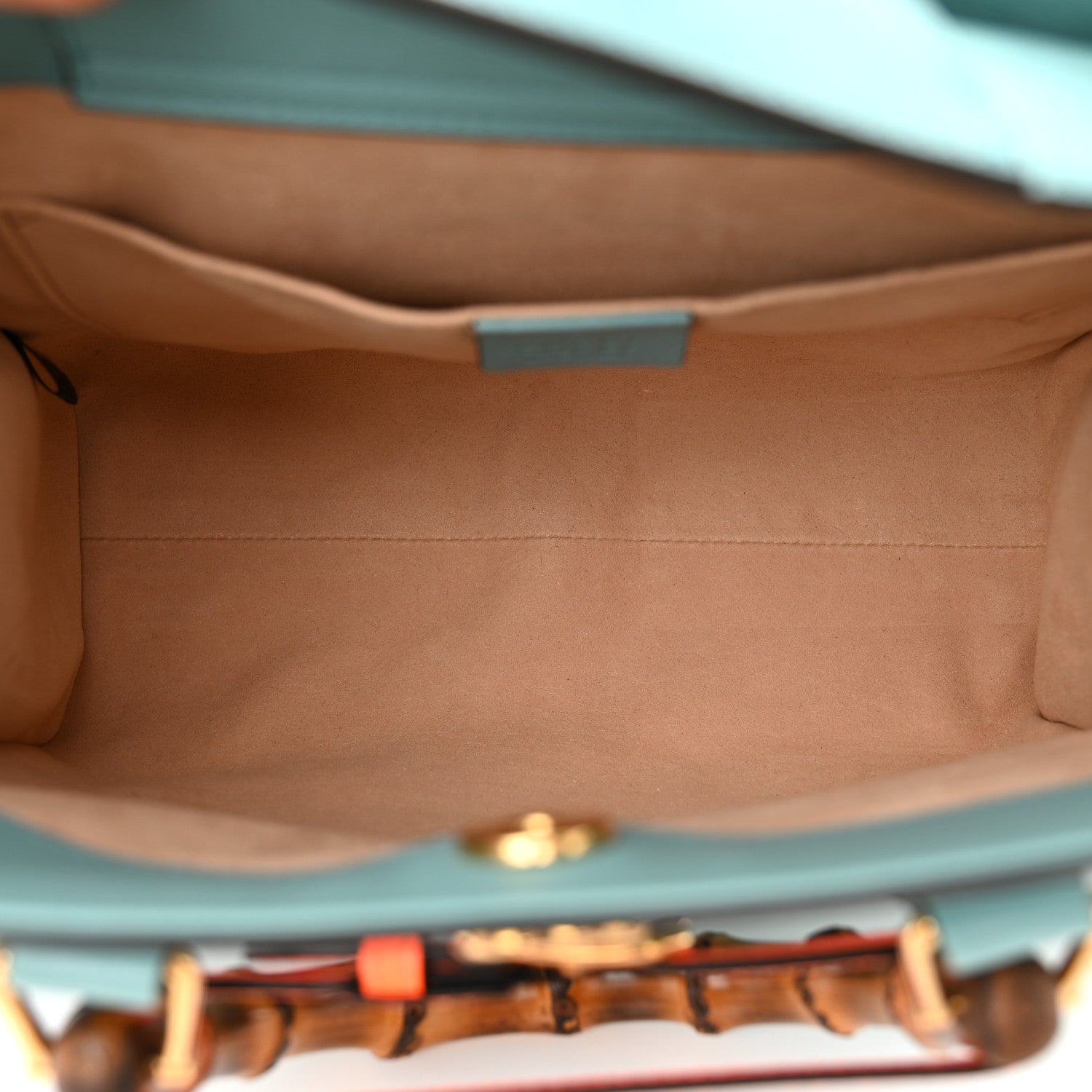 Gucci Wonka Grain Calfskin Small Diana Tote Bag Dusty Azure Orange Fluo 5 of 10