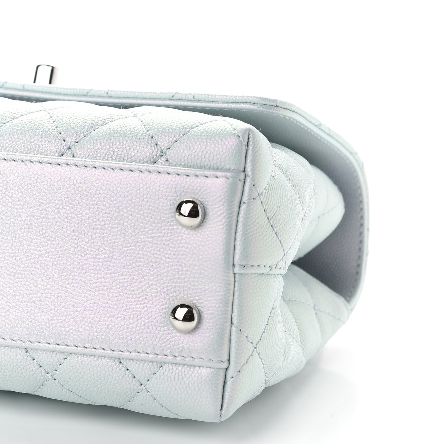 Iridescent Caviar Quilted Mini Coco Handle Flap Light Blue