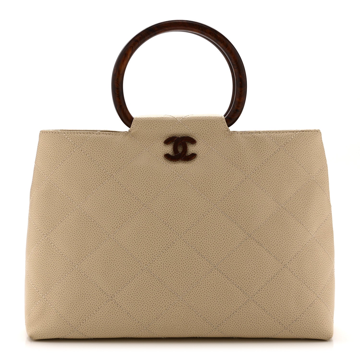 Chanel Caviar CC Wood Handle Tote Beige 1 of 11