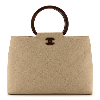 Chanel Caviar CC Wood Handle Tote Beige 1 of 11