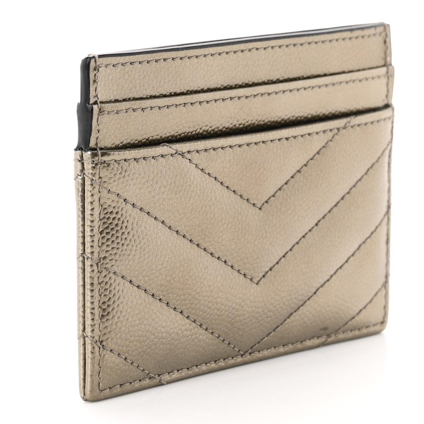 Metallic Grain De Poudre Matelasse Chevron Monogram Credit Card Case Piombo