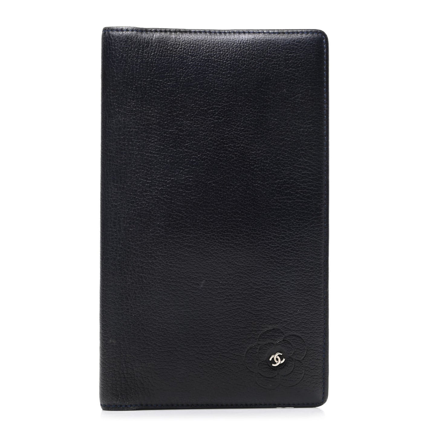 Goatskin Camellia Embossed Yen Wallet Black