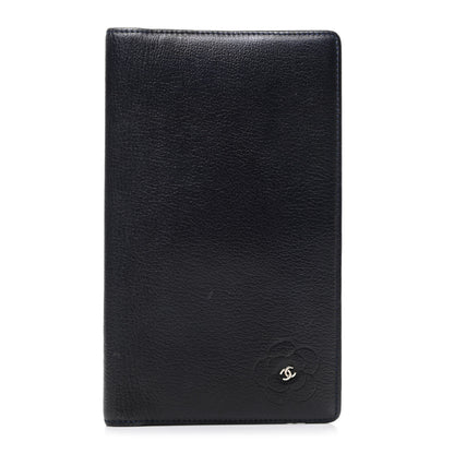 Chanel Goatskin Camellia Embossed Yen Wallet Black 1 of 11