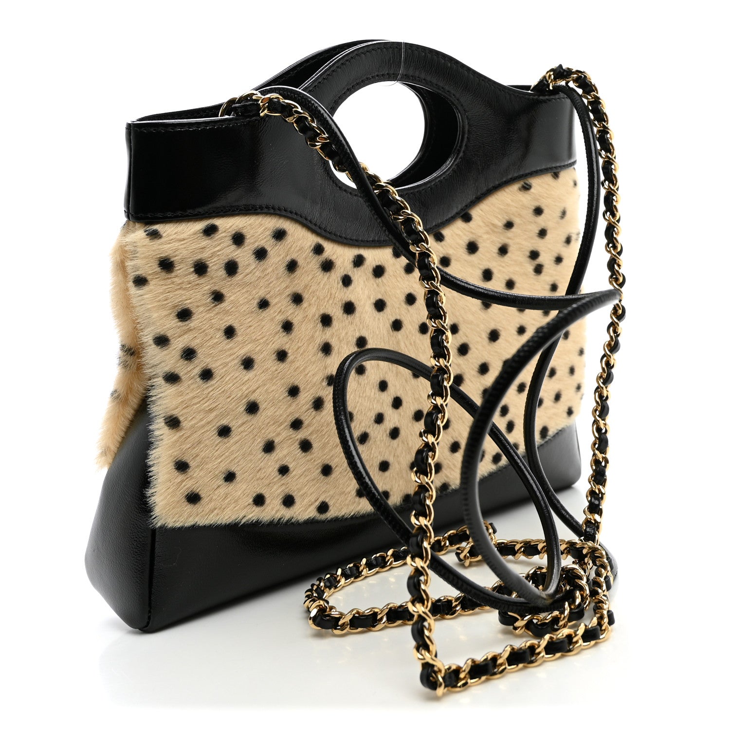 Chanel Shiny Lambskin Pony Hair Cheetah Printed Mini 31 Shopping Bag Light Beige Black 3 of 9