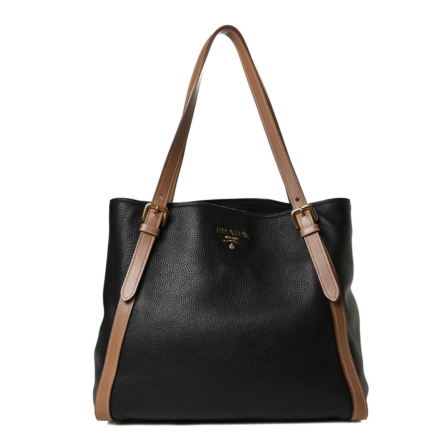 Vitello Phenix Shopping Tote Black Caramel