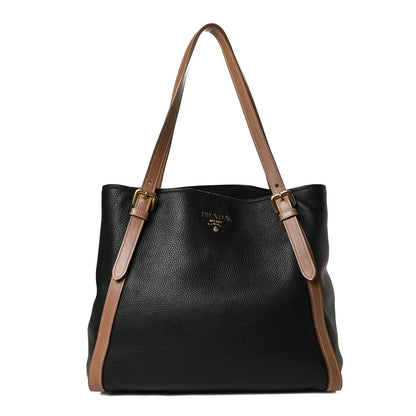 Prada Vitello Phenix Shopping Tote Black Caramel 1 of 12