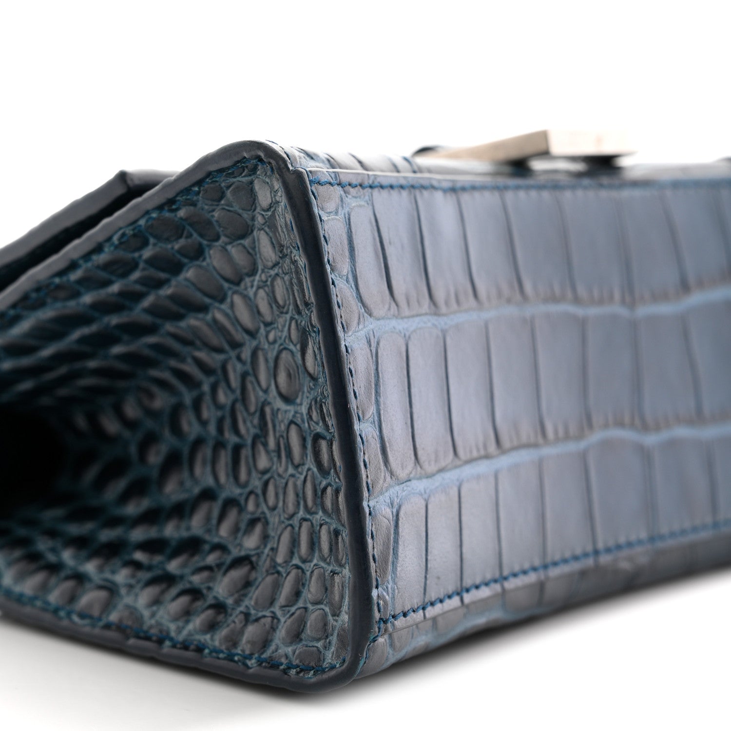 Balenciaga Shiny Calfskin Crocodile Embossed Hourglass Top Handle Bag XS Denim Blue 9 of 12