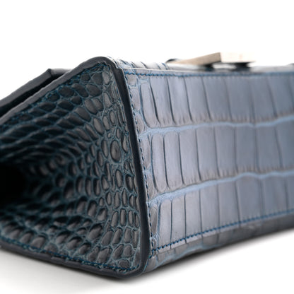 Balenciaga Shiny Calfskin Crocodile Embossed Hourglass Top Handle Bag XS Denim Blue 9 of 12