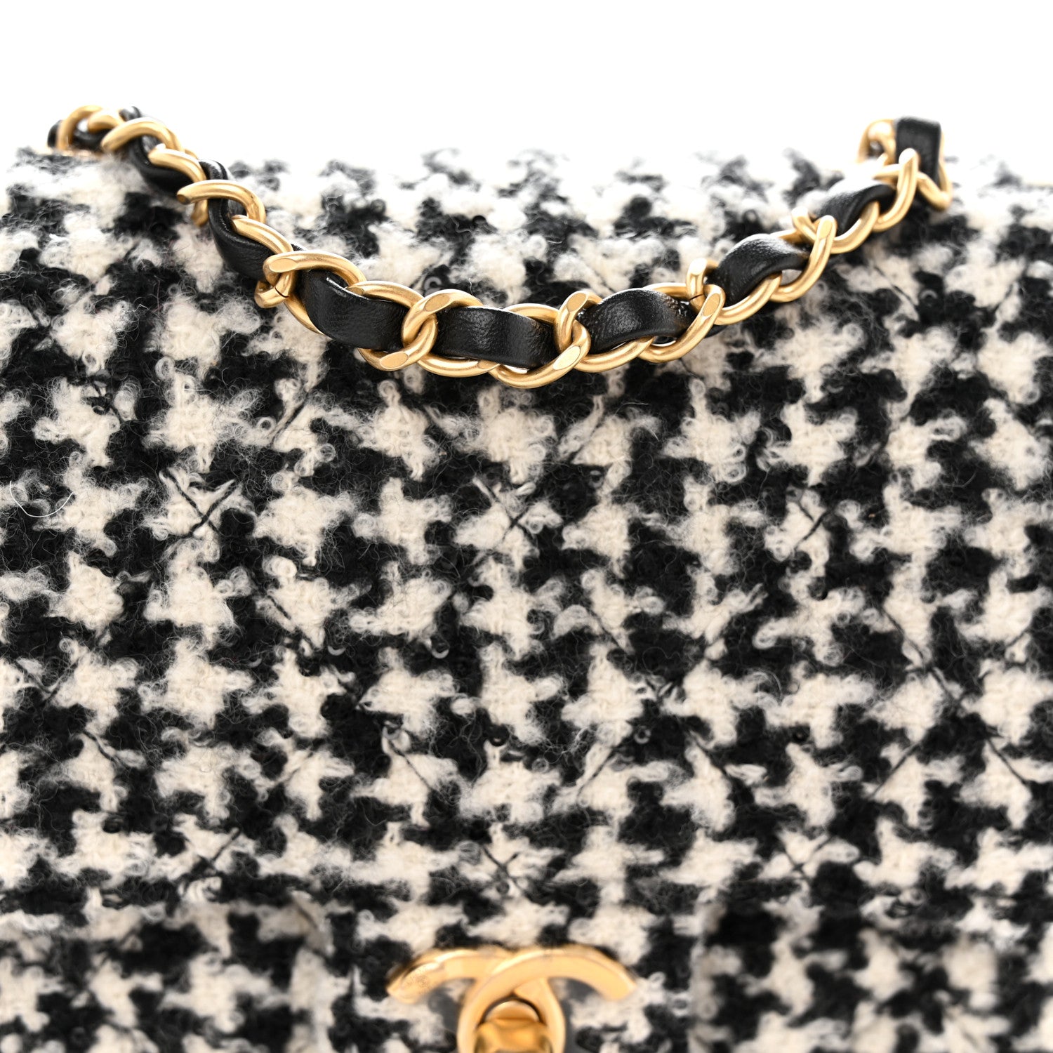 Chanel Tweed Houndstooth Quilted Mini Square Flap White Black 8 of 12