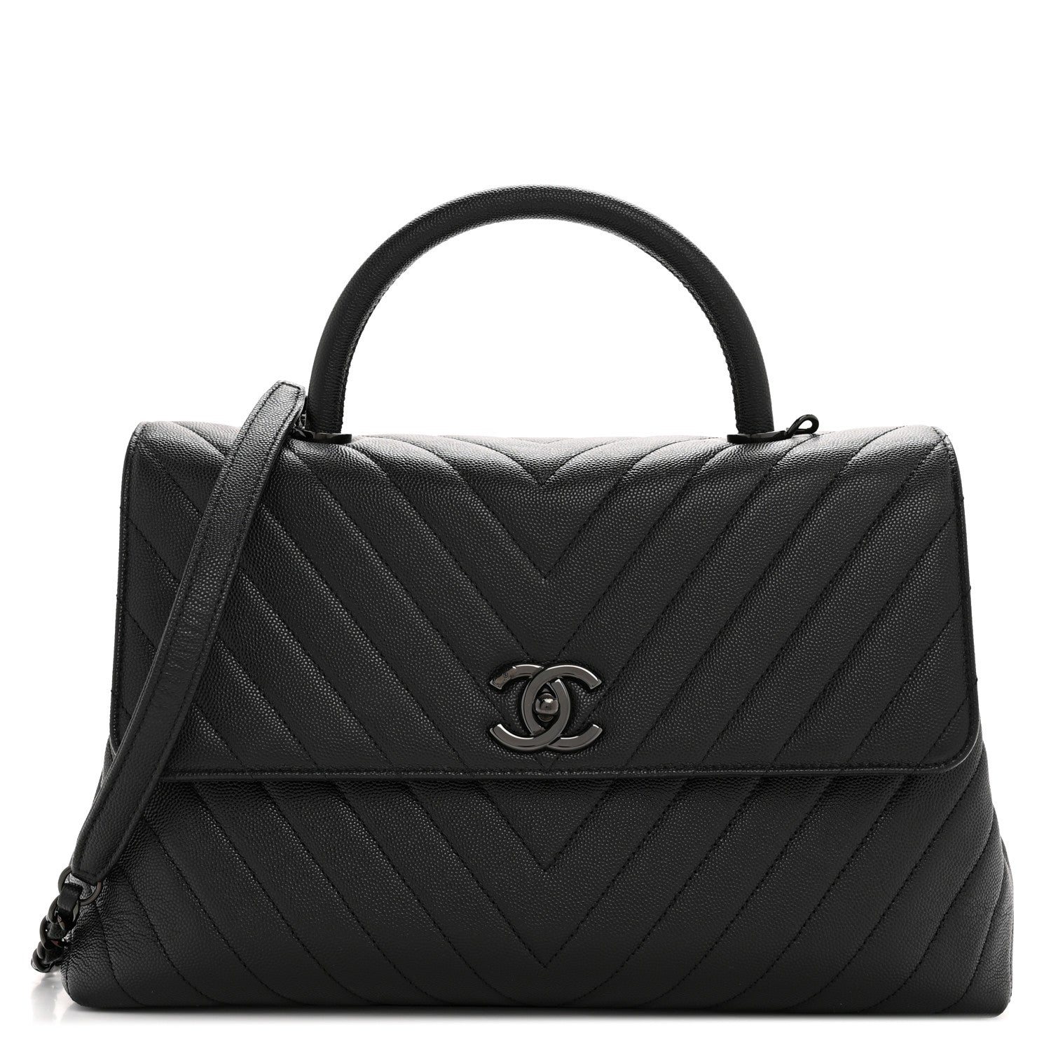 Chanel Caviar Chevron Quilted Medium Coco Handle Flap So Black 1 of 12