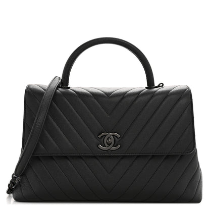 Chanel Caviar Chevron Quilted Medium Coco Handle Flap So Black 1 of 12