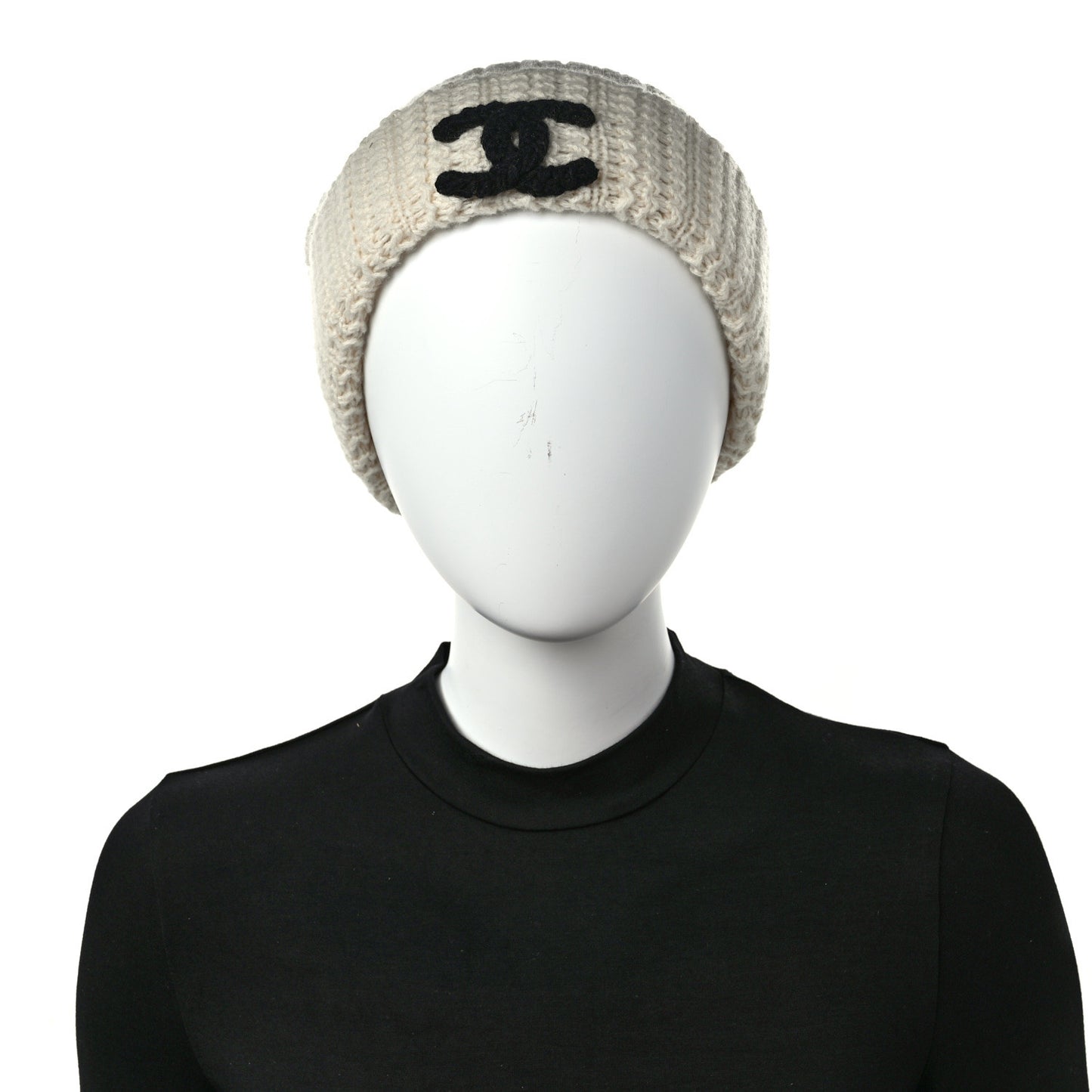 Cashmere CC Beanie Hat White Black