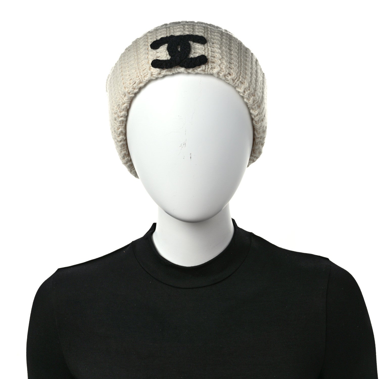 Chanel Cashmere CC Beanie Hat White Black 2 of 6