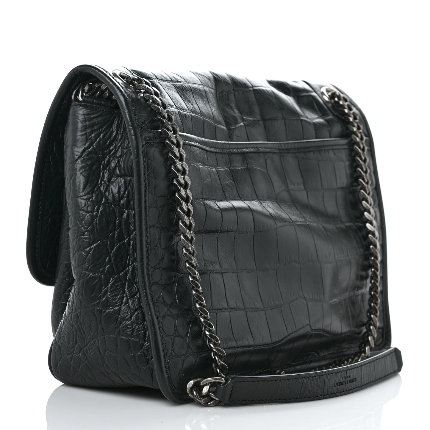 Calfskin Crocodile Embossed Monogram Medium Niki Chain Satchel Algea