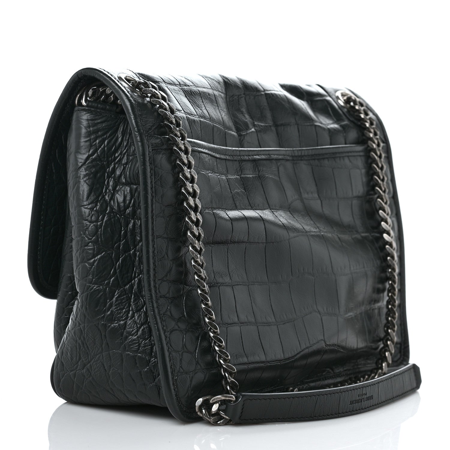 Saint Laurent Calfskin Crocodile Embossed Monogram Medium Niki Chain Satchel Algea 3 of 8