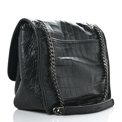 Saint Laurent Calfskin Crocodile Embossed Monogram Medium Niki Chain Satchel Algea 3 of 8