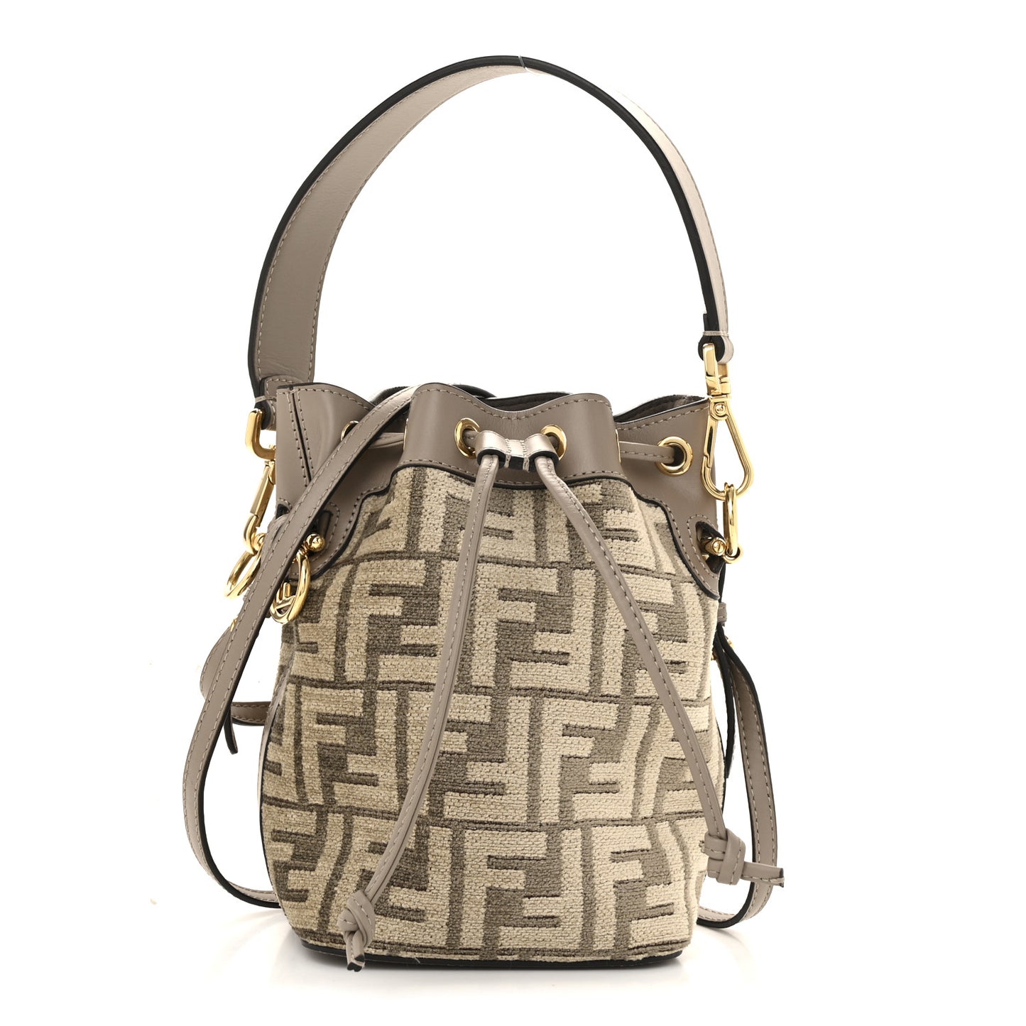 Chenille Vitello King FF Mini Mon Tresor Bucket Bag Tortora Nuvola