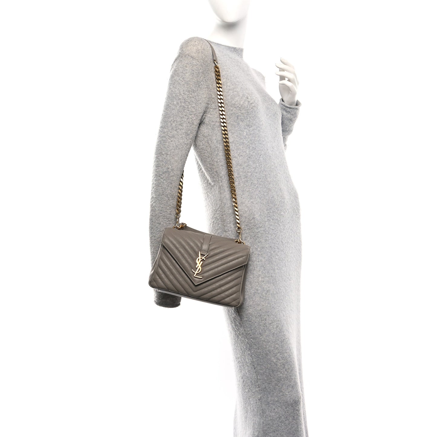 Sheepskin Matelasse Chevron Monogram Medium College Bag Greyish Brown