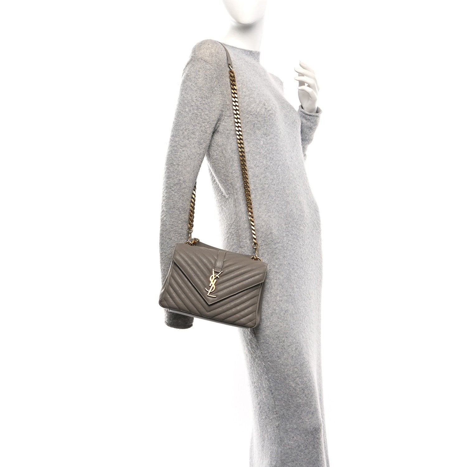 Saint Laurent Sheepskin Matelasse Chevron Monogram Medium College Bag Greyish Brown 2 of 10