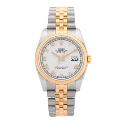 Rolex Stainless Steel 18K Yellow Gold 36mm Oyster Perpetual Datejust Watch White Roman 116233 1 of 5