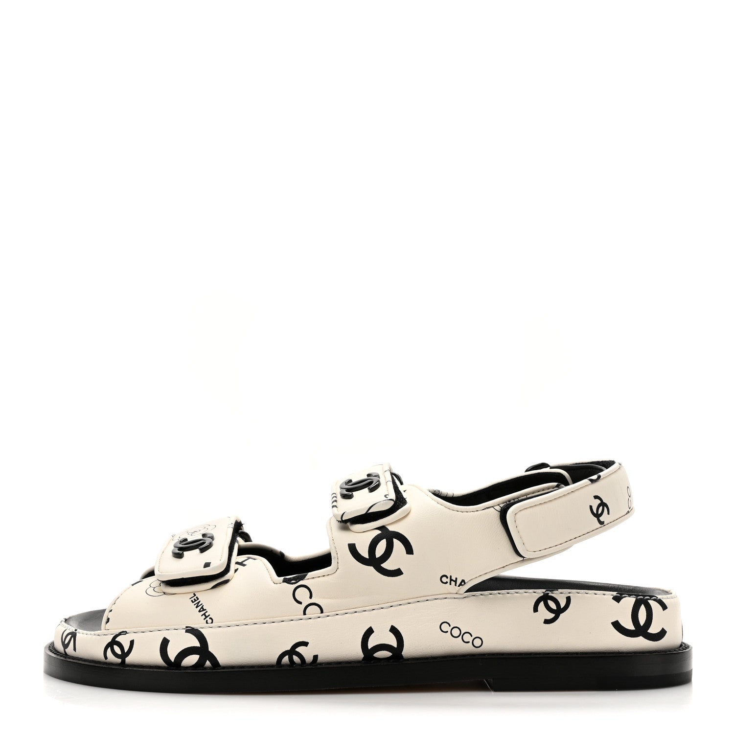 Chanel Lambskin Printed CC Velcro Dad Sandals 37 White Black 1 of 9