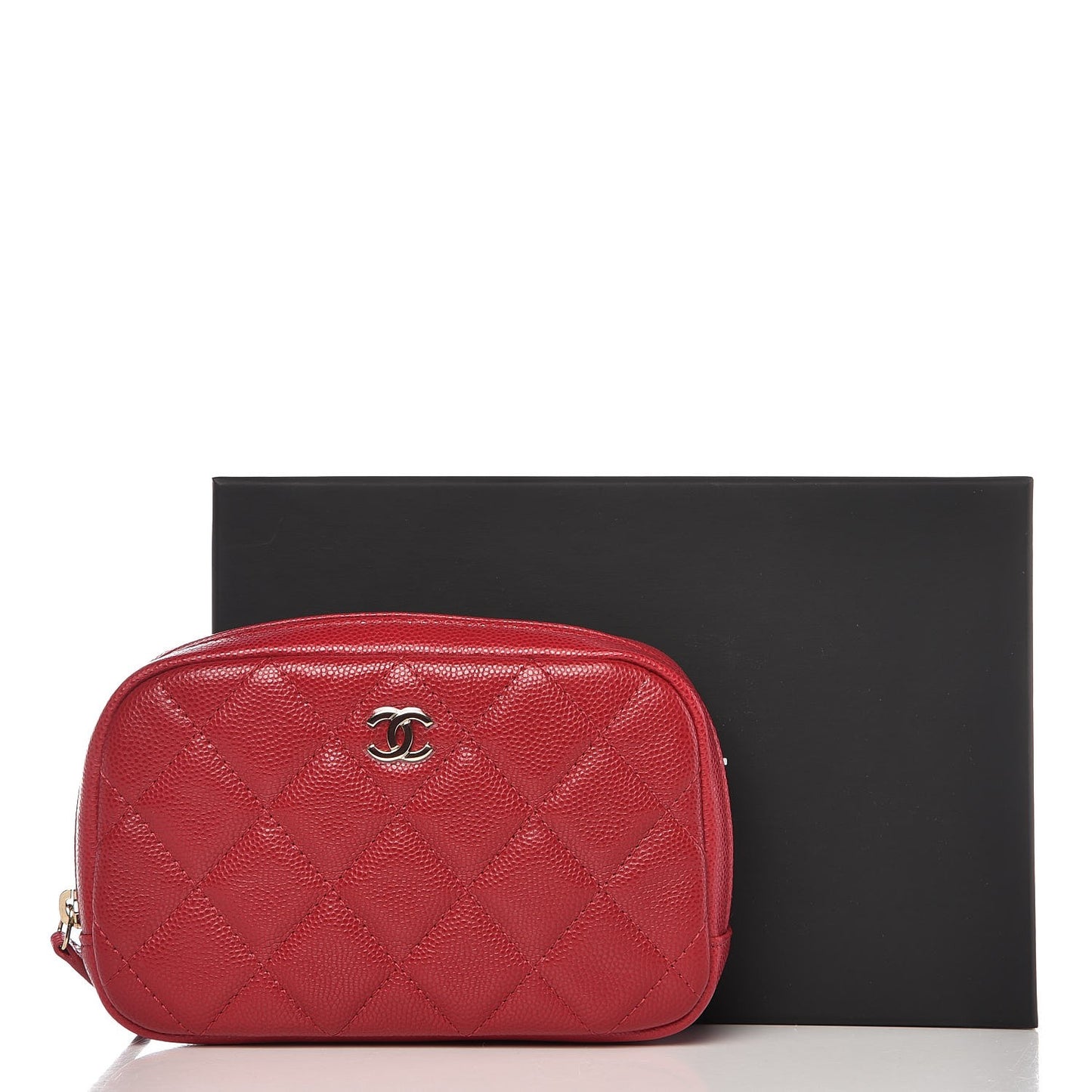 Caviar Quilted Small Curvy Pouch Cosmetic Case Dark Pink