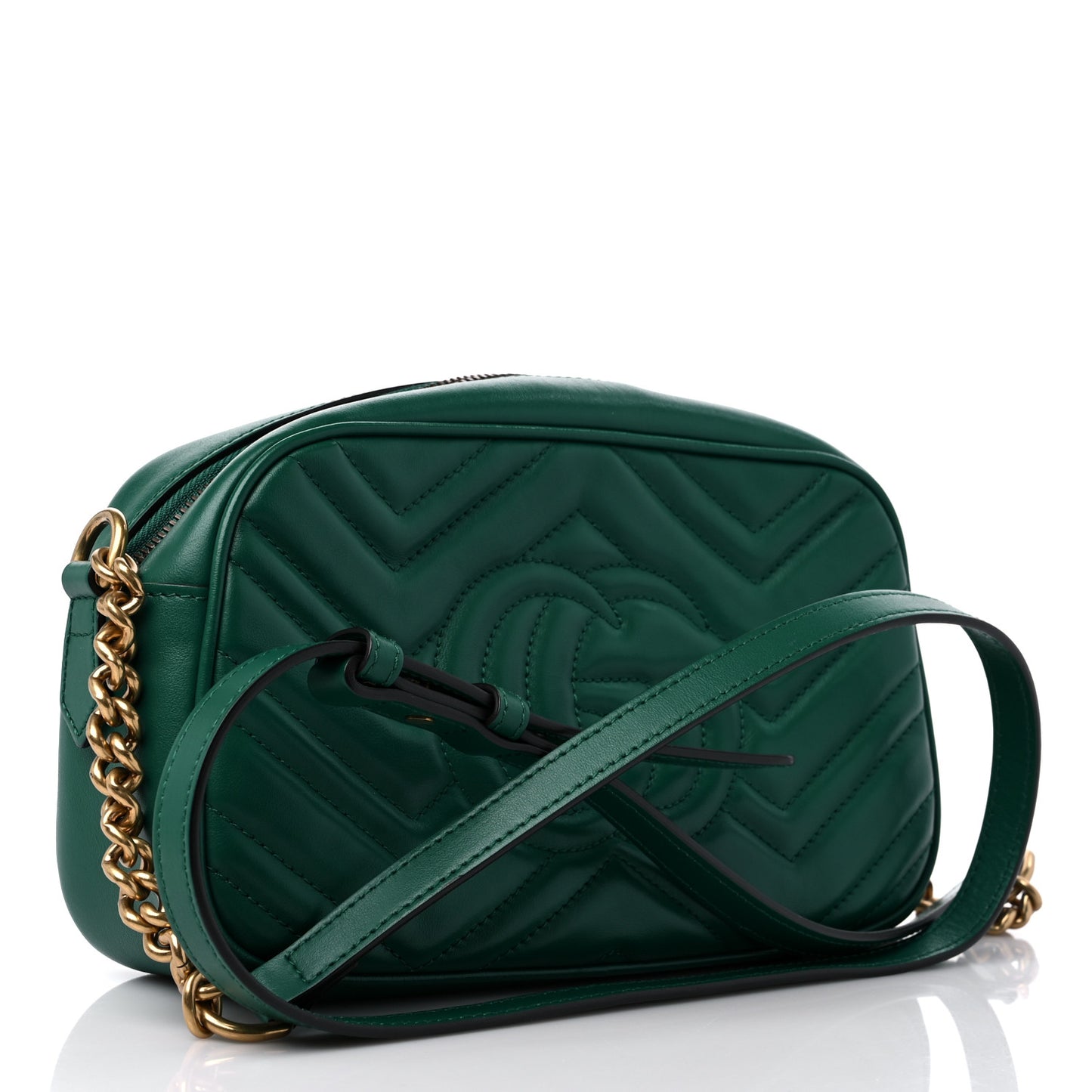 Calfskin Matelasse Small GG Marmont Chain Shoulder Bag Emerald Green
