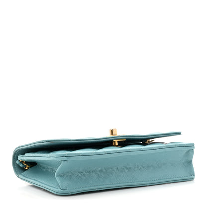 Chanel Caviar Quilted Glitter CC Roller Skate Wallet on Chain WOC Light Blue 4 of 14