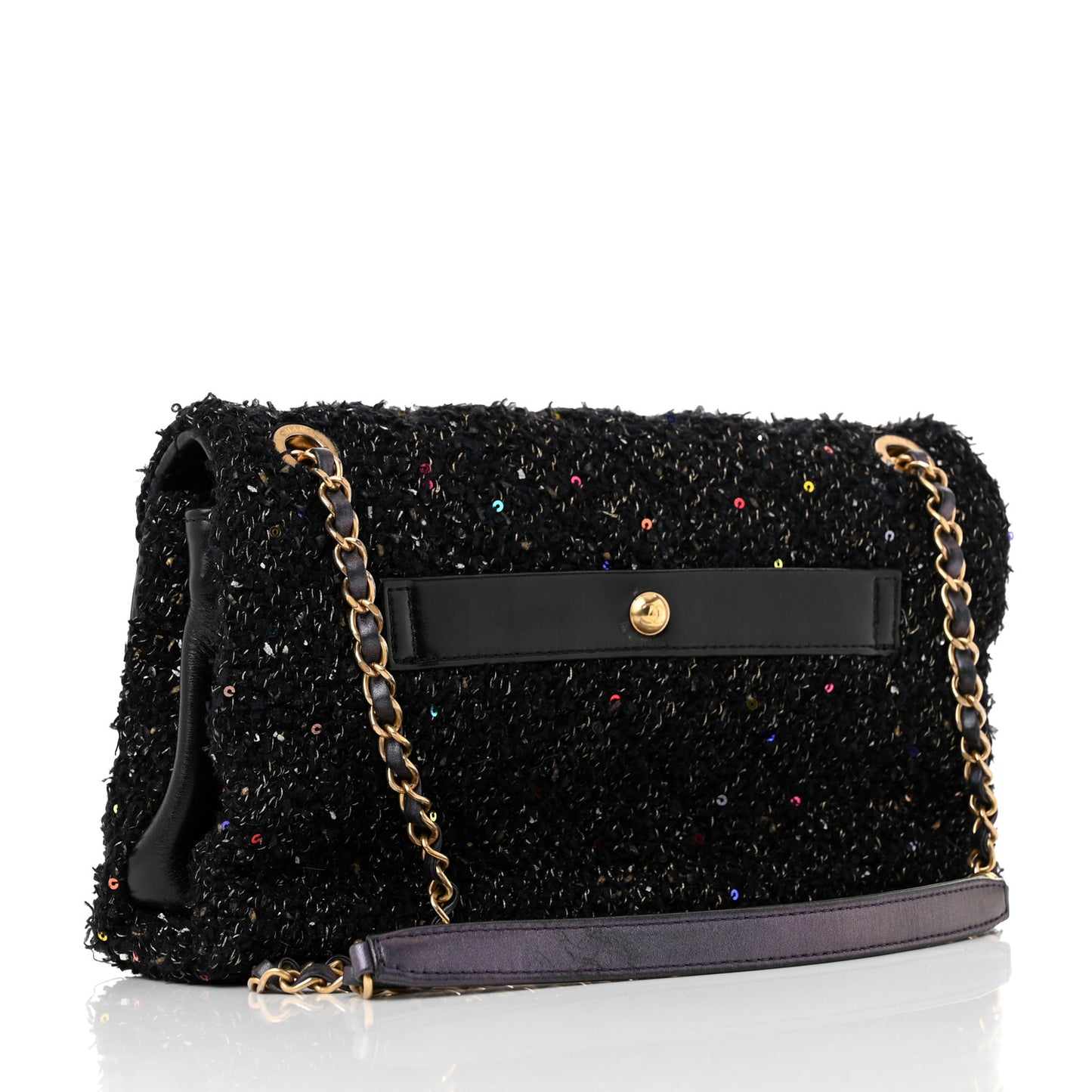 Lambskin Quilted Tweed Sequin Medium Chain Flap Bag Black Multicolor