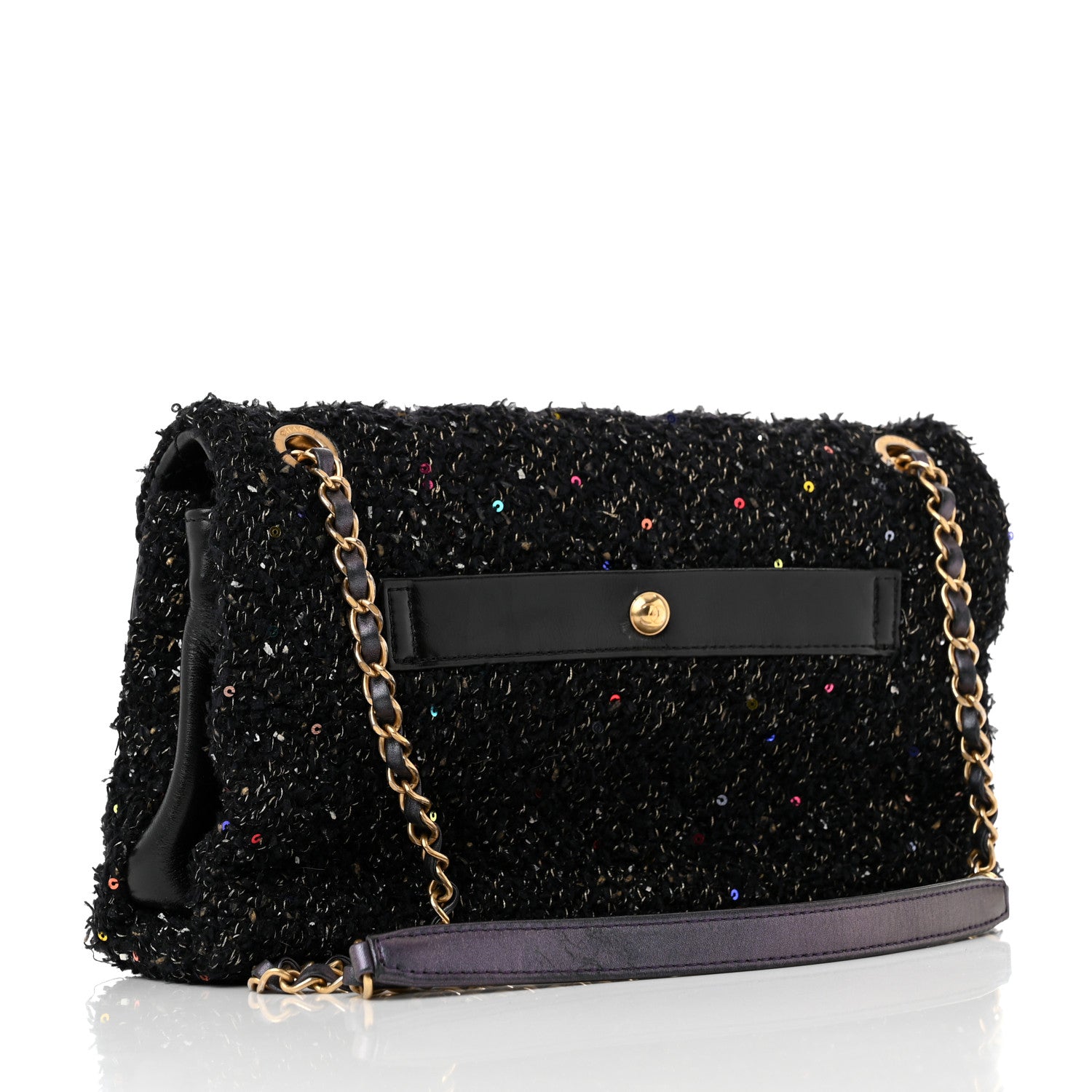 Chanel Lambskin Quilted Tweed Sequin Medium Chain Flap Bag Black Multicolor 3 of 15