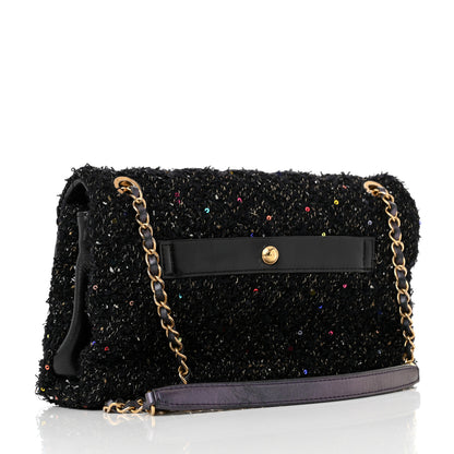 Chanel Lambskin Quilted Tweed Sequin Medium Chain Flap Bag Black Multicolor 3 of 15