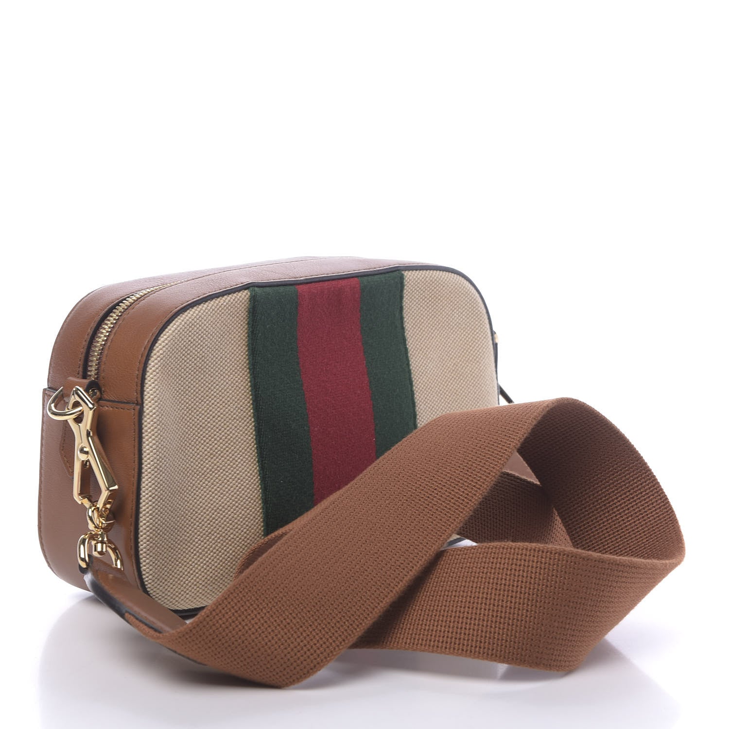 Gucci Vintage Canvas Web Shoulder Bag Sand Cuir 3 of 10