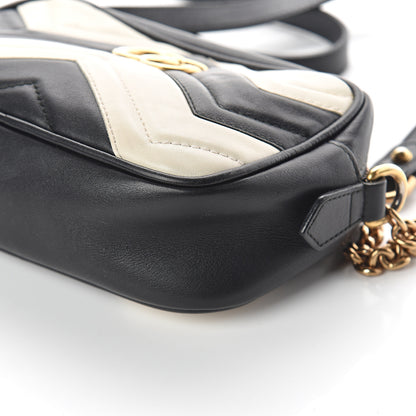 Gucci Calfskin Matelasse Mini GG Marmont Chain Shoulder Bag Black White 7 of 7