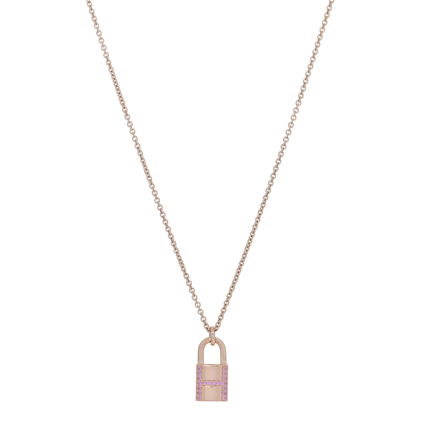 18K Rose Gold Pink Sapphire Amulettes Cadenas Pendant Necklace