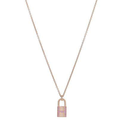 Hermes 18K Rose Gold Pink Sapphire Amulettes Cadenas Pendant Necklace 1 of 6