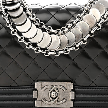 Chanel Patent Calfskin Quilted Paris Bombay Medallion Embellished Medium Boy Flap Black 8 of 12