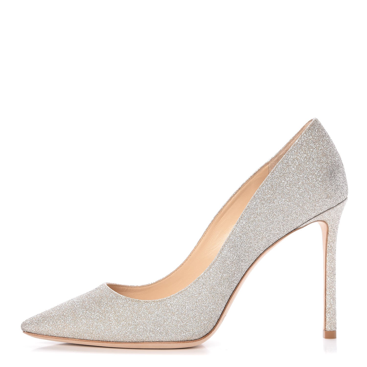 Jimmy Choo Glitter Pointy Toe Romy 100 Pumps 39 Platinum Ice 1 of 10