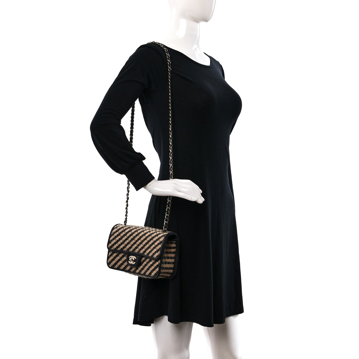 Raffia Jute Striped Small Urban Jungle Single Flap Black Beige