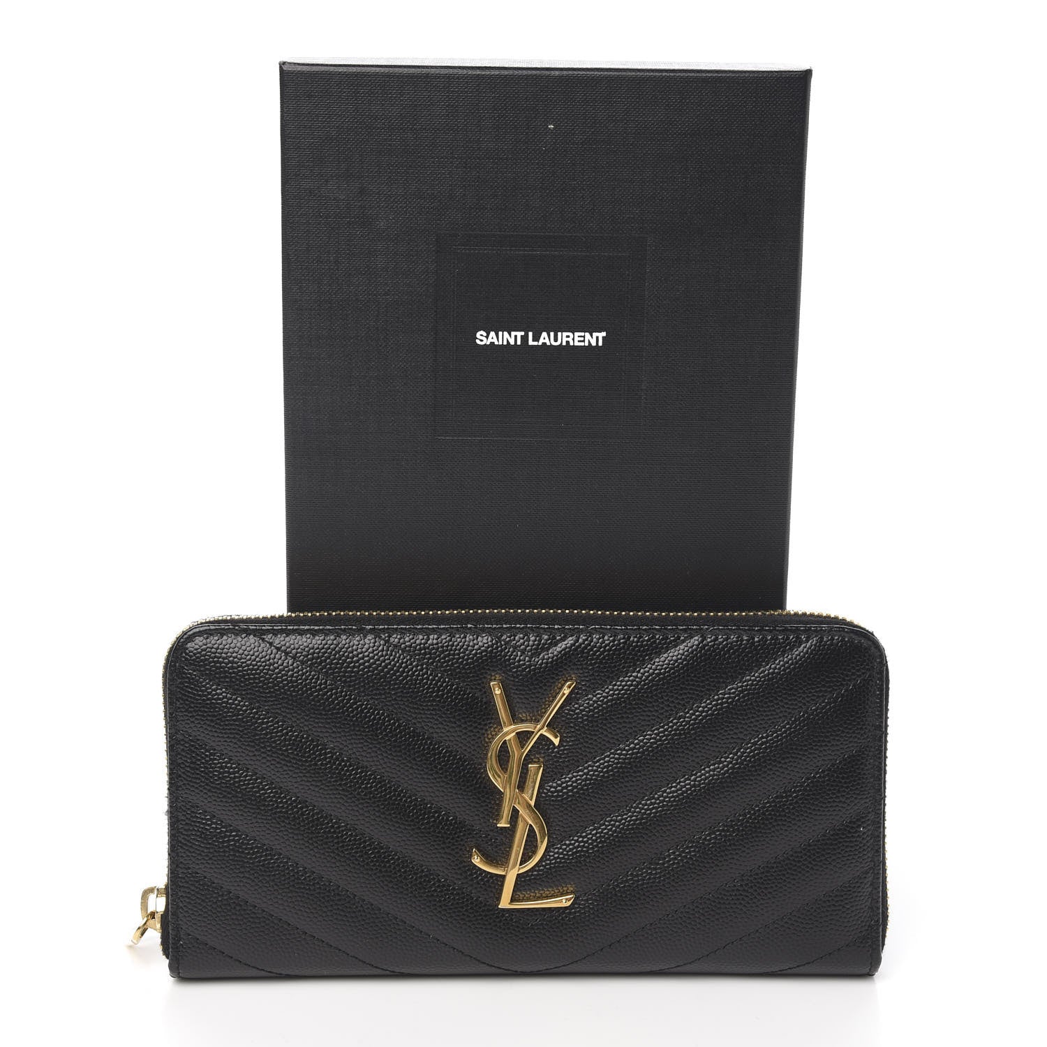 Saint Laurent Grain De Poudre Matelasse Chevron Monogram Zip Around Wallet Black 6 of 6