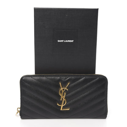 Saint Laurent Grain De Poudre Matelasse Chevron Monogram Zip Around Wallet Black 6 of 6