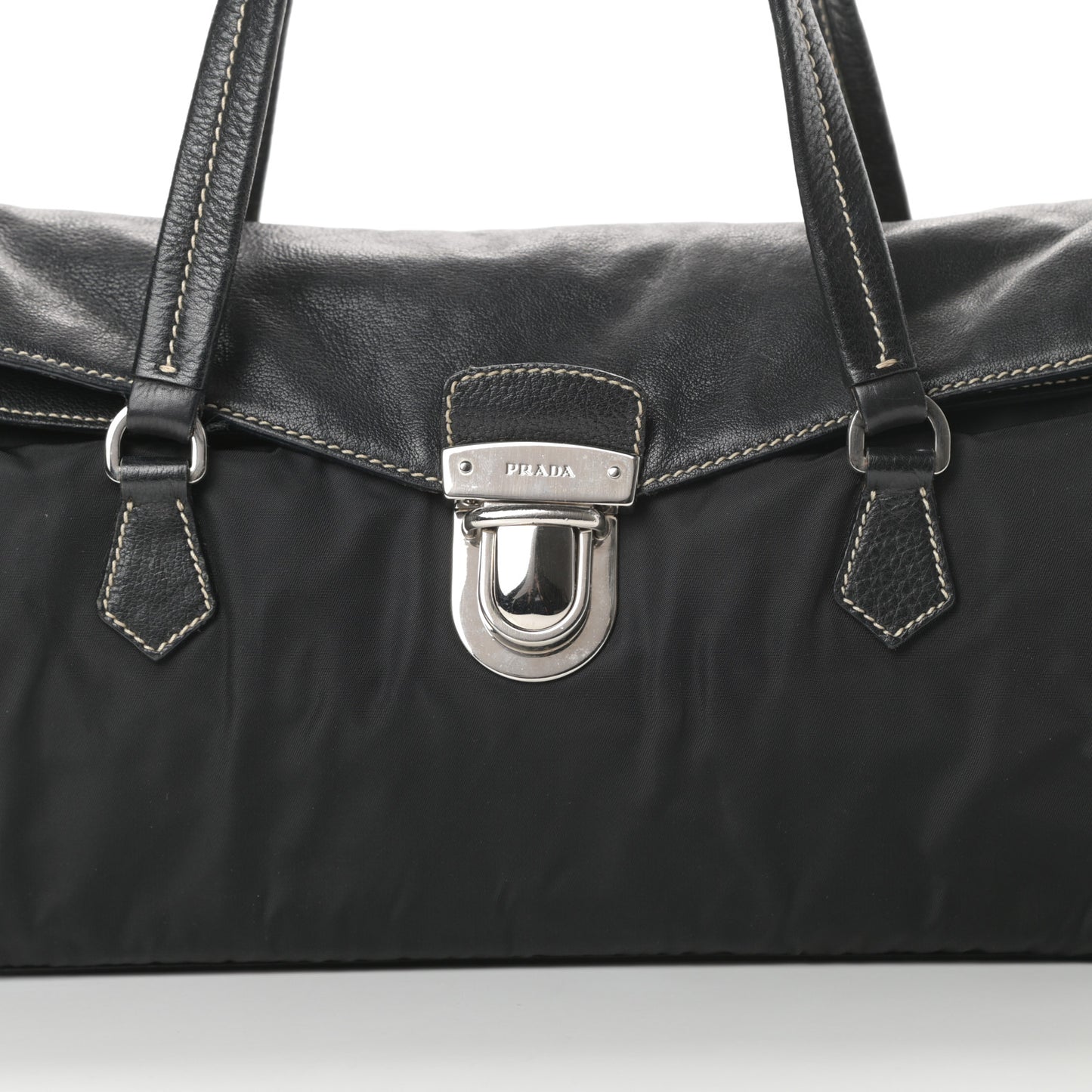 Tessuto Nylon Vitello Foldover Pushlock Satchel Black
