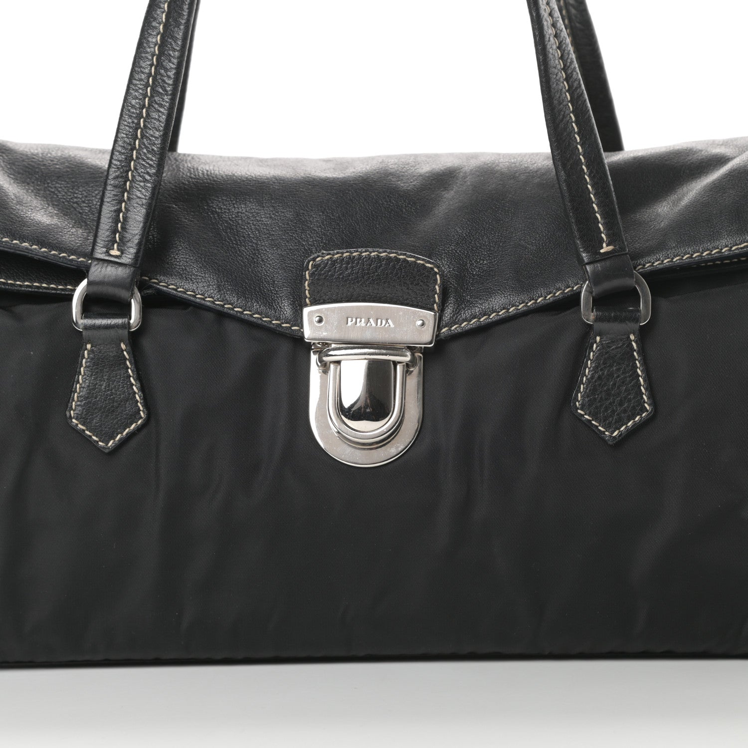 Prada Tessuto Nylon Vitello Foldover Pushlock Satchel Black 8 of 13