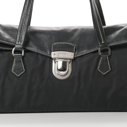 Prada Tessuto Nylon Vitello Foldover Pushlock Satchel Black 8 of 13