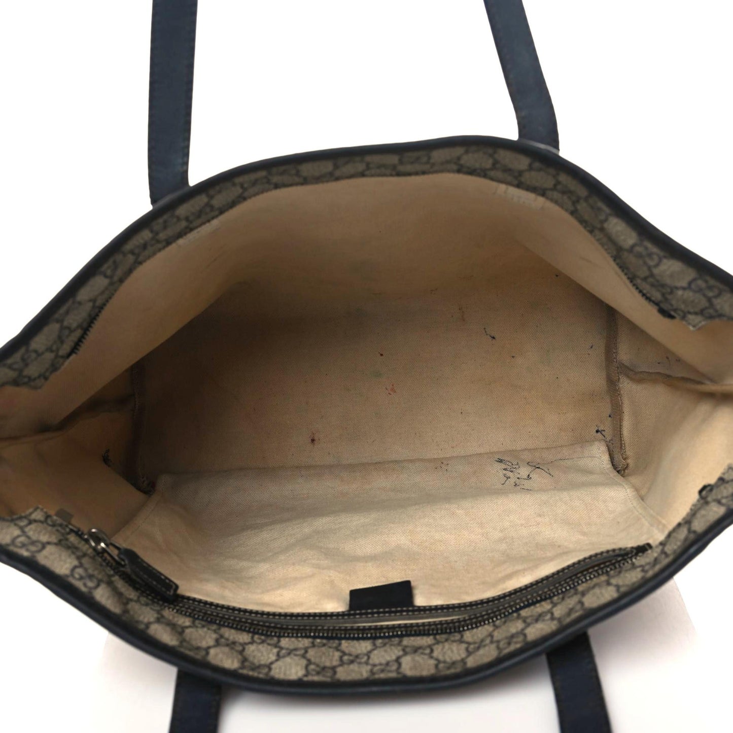 GG Supreme Monogram Medium Zippered Shopping Tote Navy