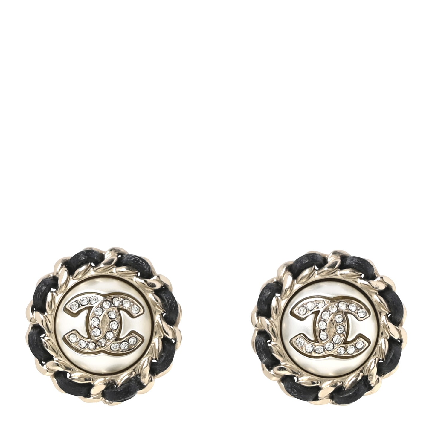 Pearl Crystal Lambskin CC Earrings Gold Black