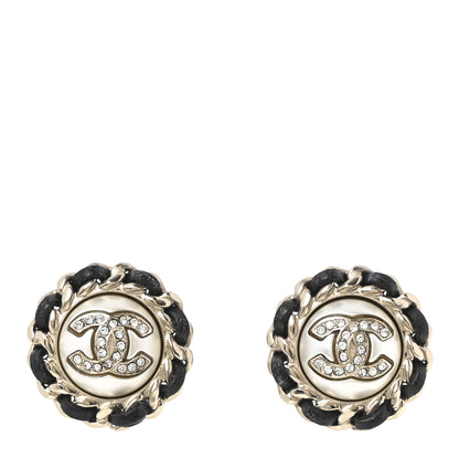 Chanel Pearl Crystal Lambskin CC Earrings Gold Black 1 of 5
