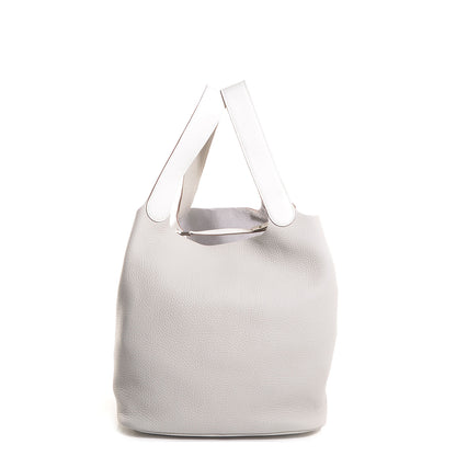 Hermes Taurillon Clemence Picotin Lock TGM Gris Perle White 8 of 14