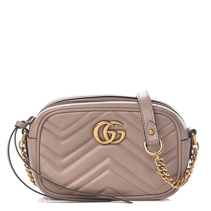 Gucci Calfskin Matelasse Mini GG Marmont Chain Shoulder Bag Nude 1 of 11
